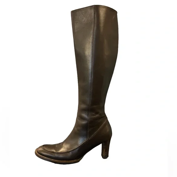 Ralph Lauren Blue Label Italian Leather Heeled Tall Zipper Boots Sz 7 Brown - Picture 10 of 16